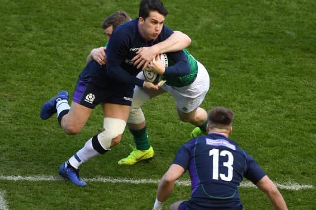 This tackle by Irelands Chris Farrell on Sam Johnson of Scotland would be illegal under the proposed new law. Picture: SNS/SRU.