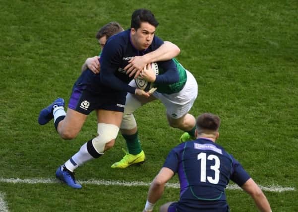 This tackle by Irelands Chris Farrell on Sam Johnson of Scotland would be illegal under the proposed new law. Picture: SNS/SRU.