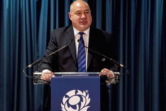 Mark Dodson addresses the SRU annual general meeting at Murrayfield. Picture: Paul Devlin/SNS.