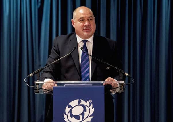 Mark Dodson addresses the SRU annual general meeting at Murrayfield. Picture: Paul Devlin/SNS.