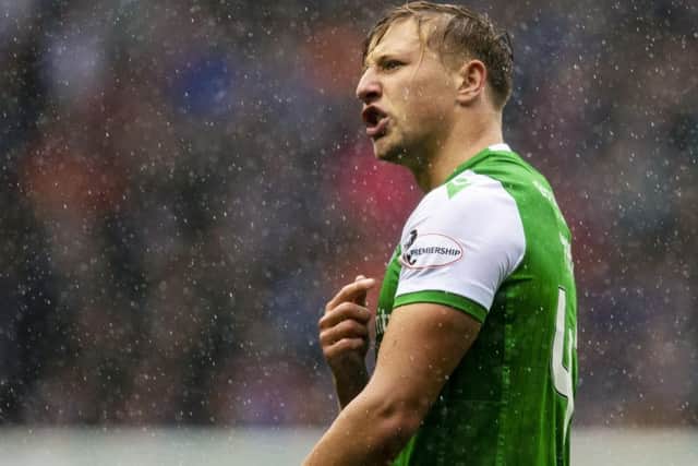 A disappointed Sean Mackie after being sent off at Ibrox. Picture: SNS
