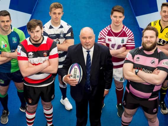 SRU Chief Executive Mark Dodson with representatives of the six Super6 teams