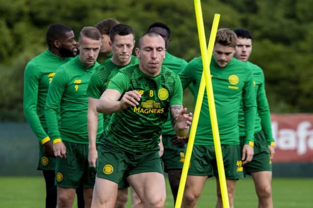 Scott Brown in training at Lennoxtown yesterday. Picture: SNS.