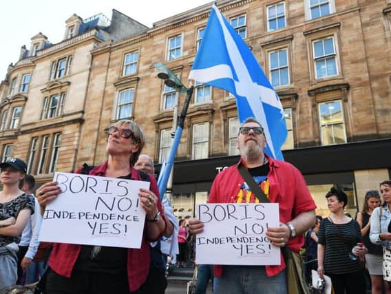 Scottish independence supporters demonstrate in Glasgow. Picture: John Devlin