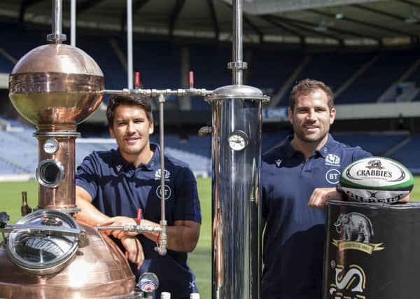 Sam Johnson, left, and Fraser Brown at the launch of the SRU's sponsorship deal with Crabbie's ginger beer. 

Picture: SNS