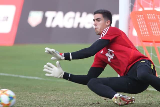 Hearts new loan signing Joel Pereira in action during a Manchester United training session in Shanghai last month. Picture: Manchester United via Getty