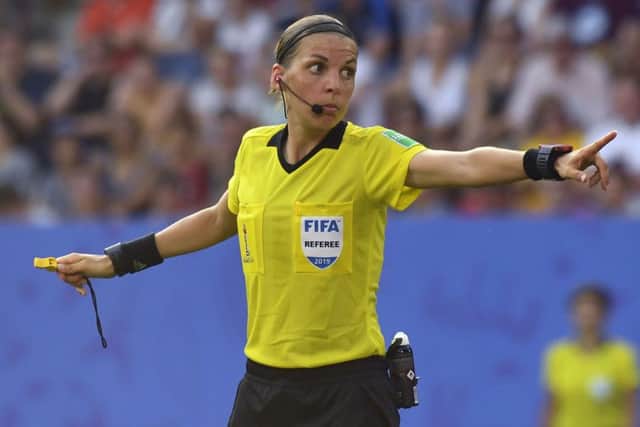 Referee Stephanie Frappart and her assistants Michelle ONeil and Manuela Nicolosi will become the first team of female officials to preside over a major European mens final. Picture: AFP/Getty