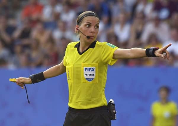 Referee Stephanie Frappart and her assistants Michelle ONeil and Manuela Nicolosi will become the first team of female officials to preside over a major European mens final. Picture: AFP/Getty