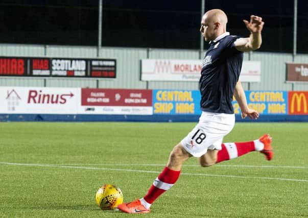 Conor Sammon converts for Falkirk against Celtic U21 in the penalty shoot-out. Picture: SNS