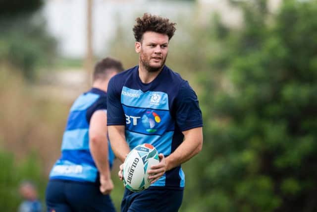 Duncan Taylor takes part in a Scotland training session - the centre has been handed his first start for the national team in two years