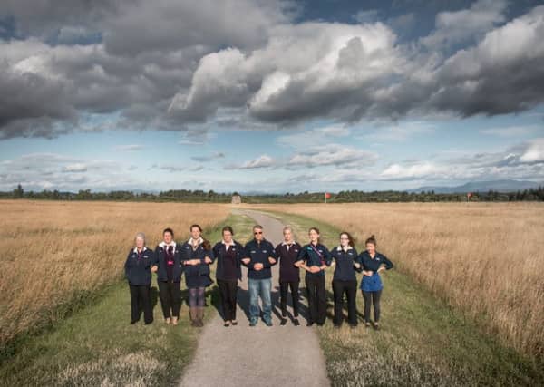 (Left to right): Rosanna Jarvie, Astrid Joergensen, Catriona McIntosh, Emily Dueholm, Tim Belton, Sheena Huber, Holly Whitfield, Debbie Reid and Emma McIntosh from the National Trust for Scotland team at Culloden