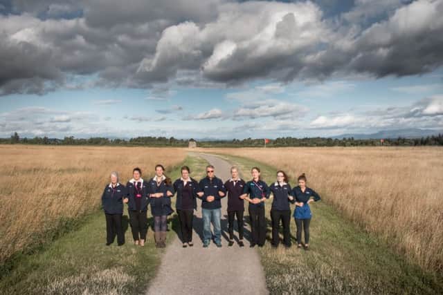 (Left to right): Rosanna Jarvie, Astrid Joergensen, Catriona McIntosh, Emily Dueholm, Tim Belton, Sheena Huber, Holly Whitfield, Debbie Reid and Emma McIntosh from the National Trust for Scotland team at Culloden