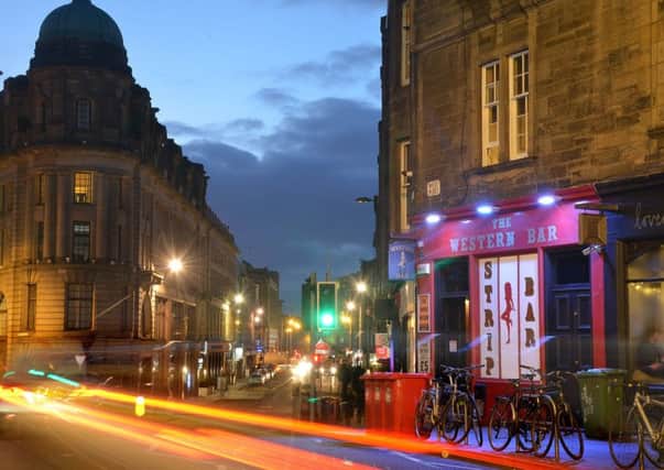 The Western Bar and Burke and Hare lap-dancing clubs in Edinburgh's West Port (Picture: Jon Savage)