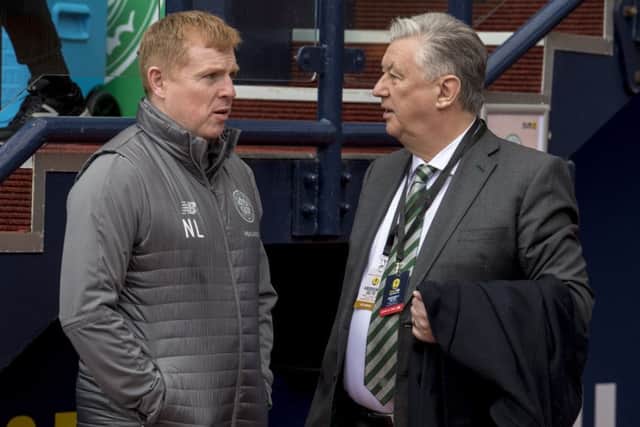 Celtic manager Neil Lennon with chief executive Peter Lawwell. Picture: SNS