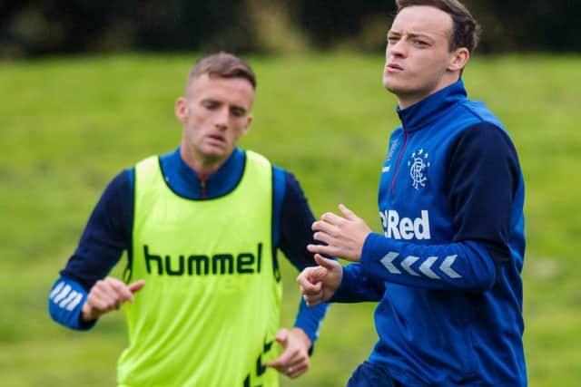 Rangers' Brandon Barker, right, with Andy King in training. Picture: SNS
