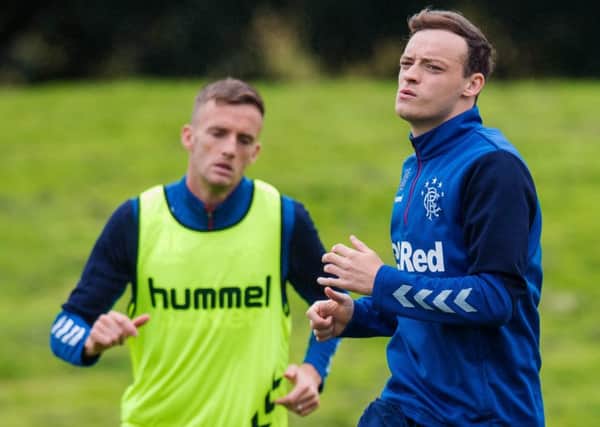 Rangers' Brandon Barker, right, with Andy King in training. Picture: SNS