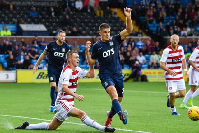 Hamilton's Jamie Hamilton (L) in action with Kilmarnock's Innes Cameron