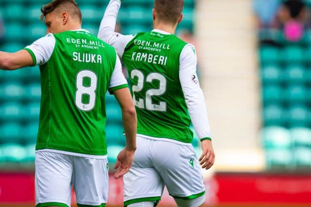 Florian Kamberi celebrates scoring.