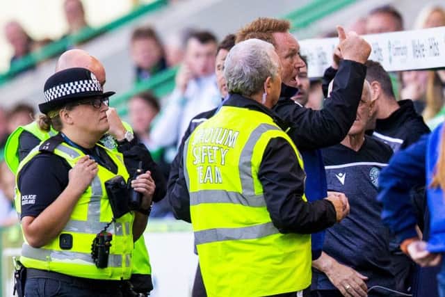An angry Morton manager David Hopkin was sent to the stands. Picture: SNS