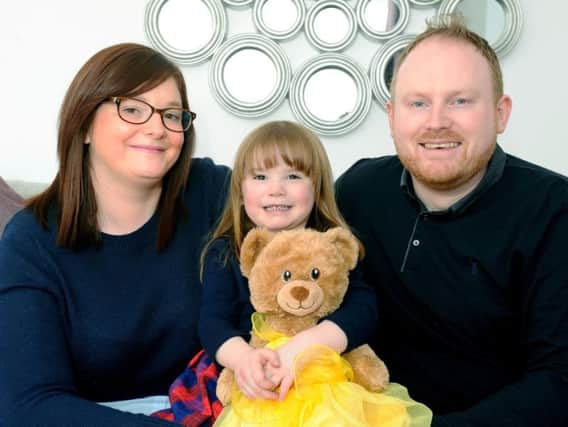 Little Lucy Thom, aged three, was born with a rare form of congenital heart disease. Picture: SWNS