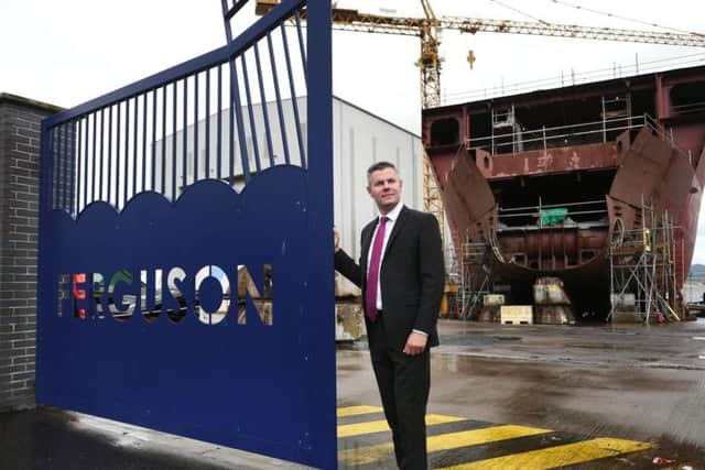 Economy Secretary, Derek Mackay, outside newly nationalised Ferguson Marine shipyard after the inaugural meeting of the Programme Review Board.