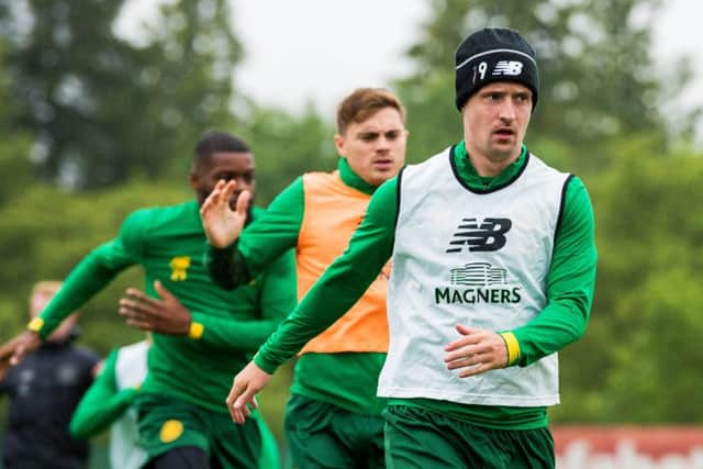 Leigh Griffiths in training at Lennoxtown as Celtic gear up for a busy period before the next international break. Picture: SNS.