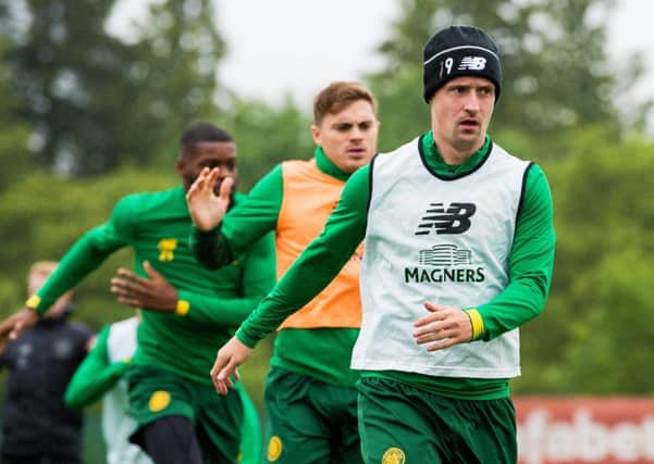 Leigh Griffiths in training at Lennoxtown as Celtic gear up for a busy period before the next international break. Picture: SNS.