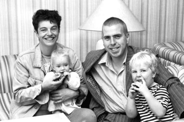 Spall with his wife Shane and children Pascale and Rafe in Edinburgh, August 1986