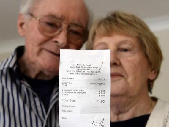 An elderly couple have spoken of their "disgust" after a hotel waiter described them as 'old people' on their drinks bill. Picture: SWNS