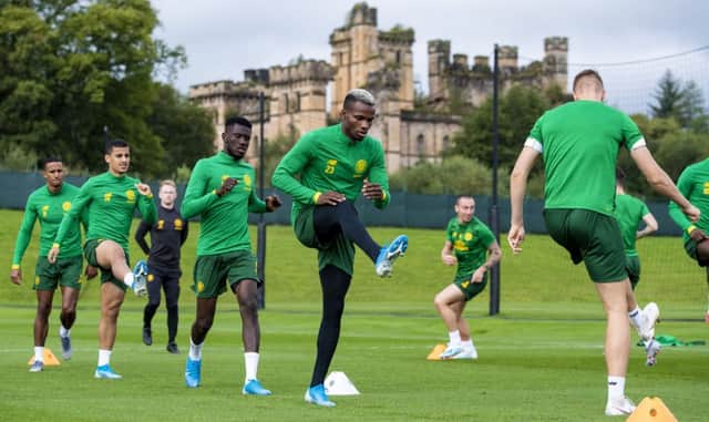 Boli Bolingoli, centre, has been training well ahead of the Europa League play-off against AIK, according to Celtic manager Neil Lennon. Picture: Craig Williamson/SNS