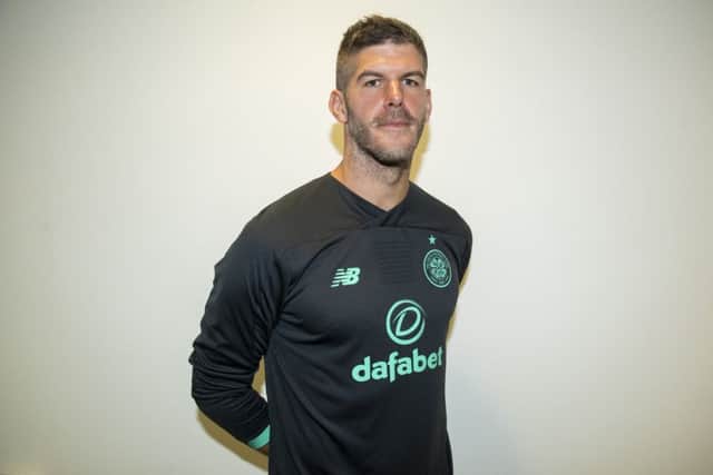 Celtic goalkeeper Fraser Forster is pictured at Celtic Park after re-signing for the club. Picture: SNS