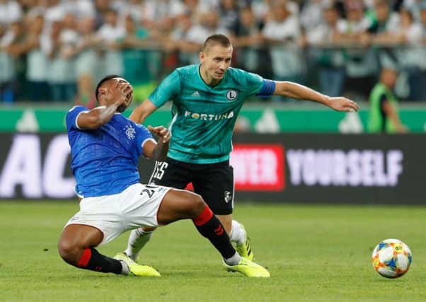 Alfredo Morelos in action during the play-off draw with Legia Warsaw. Picture: PressFocus/Shutterstock