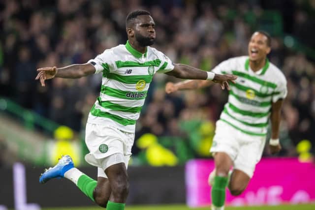 Celtic's Odsonne Edouard celebrates making it 2-0. Picture: SNS