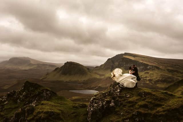 Kate, 33, and Shaun Mountain, 33, are wed on the Isle of Skye. They didn't travel up from England for a humanist wedding, but many couples do. Picture: Andrew Rae/SWNS