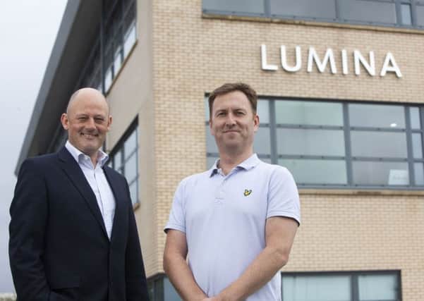 Grant Edmondson (left) of Frasers and Paul Donohoe of Beeks outside the Lumina building at Hillington Park. Picture: Contributed