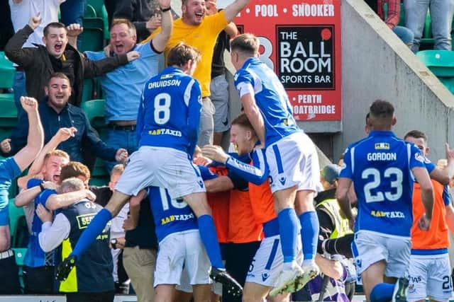 St Johnstone players celebrate Michael O'Halloran's goal.