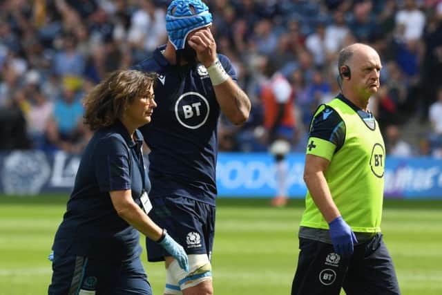 Scotland's Blade Thomson had to come off with an injury. Picture: SNS