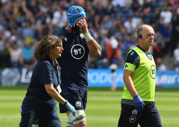 Scotland's Blade Thomson had to come off with an injury. Picture: SNS