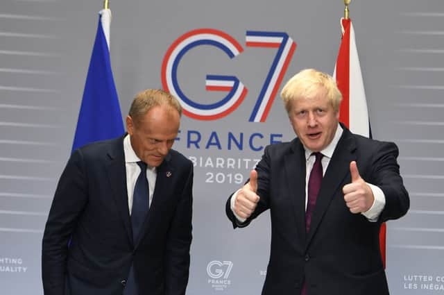 Johnson meets with President of the European Council, Donald Tusk at the G7 summit in Biarritz. Picture: Getty