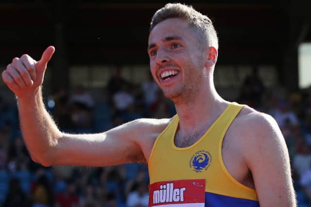Thumbs up from Neil Gourley after winning the 1,500m UK title with an assured run in Birmingham. Picture: Steve Bardens/Getty Images