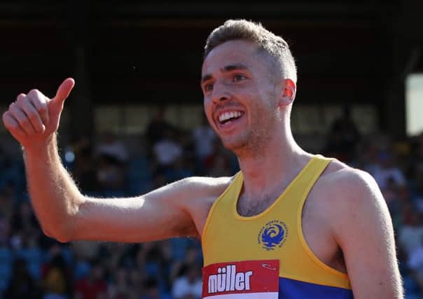 Thumbs up from Neil Gourley after winning the 1,500m UK title with an assured run in Birmingham. Picture: Steve Bardens/Getty Images