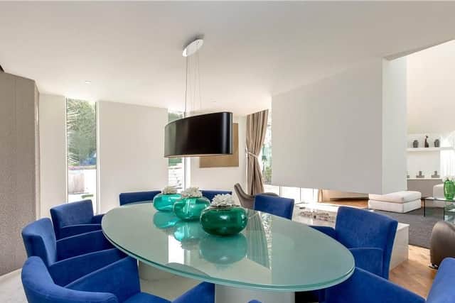 There is a formal dining area in the living space.