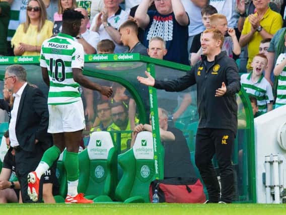 Bayo was a huge hit for Celtic fans against Hearts. Picture: SNS