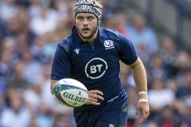 Grant Stewart in action for Scotland as he makes his debut against France. Picture: SNS/SRU