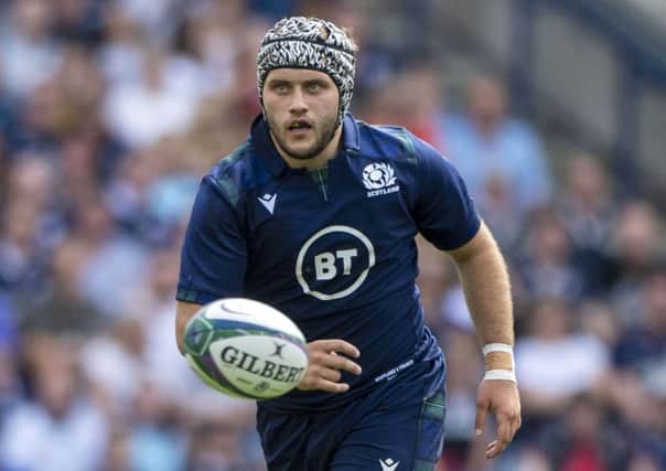 Grant Stewart in action for Scotland as he makes his debut against France. Picture: SNS/SRU