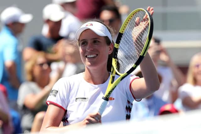 Johanna Konta celebrates after defeating Daria Kasatkina. Picture: Mike Stobe/Getty