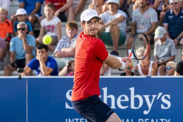 Andy Murray prepares to unleash a backhand during his 6-0, 6-1 win over teenager Imran Sibille at the Rafa Nadal Open. Picture: Rafa Nadal Sports Centre/PA Wire