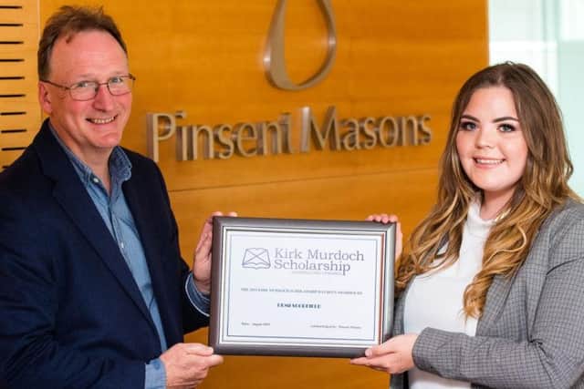 Law student Demi Scorfield, the first recipient of the Kirk Murdoch Scholarship, with Pinsent Masons chairman for Scotland and Northern Ireland, Richard Masters. Picture: Ian Georgeson