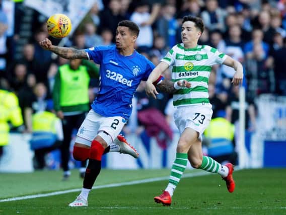 James Tavernier and Mikey Johnston battle for possession during the last game between the sides at Ibrox.
