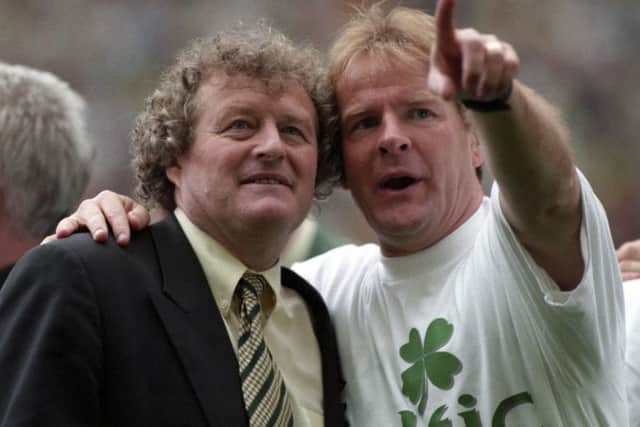Murdo MacLeod and Wim Jansen celebrate winning the 1997-98 Premier Division title. Picture: SNS